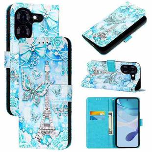 For Tecno Pova 5 4G Colored Drawing Pattern Plain Weave Leather Phone Case(Tower Butterfly)