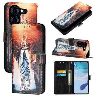 For Tecno Pova 5 4G Colored Drawing Pattern Plain Weave Leather Phone Case(Cats And Tigers)