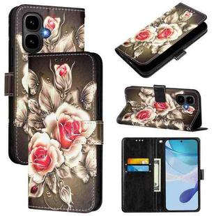 For Tecno Pop 10 Colored Drawing Pattern Plain Weave Leather Phone Case(Roses On Black)