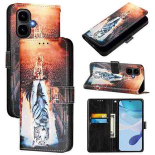 For Tecno Pop 10 Colored Drawing Pattern Plain Weave Leather Phone Case(Cats And Tigers)