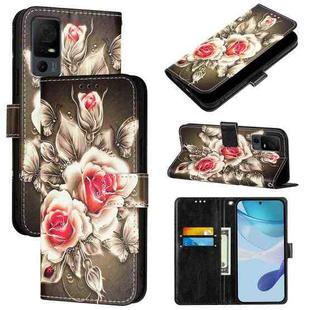 For TCL 40 XL / 40T T608DL Colored Drawing Pattern Plain Weave Leather Phone Case(Roses On Black)