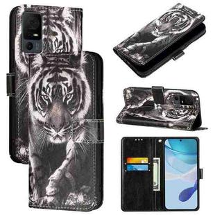 For TCL 40 XL / 40T T608DL Colored Drawing Pattern Plain Weave Leather Phone Case(Black And White Tiger)