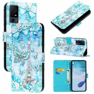 For TCL 40 XL / 40T T608DL Colored Drawing Pattern Plain Weave Leather Phone Case(Tower Butterfly)