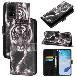 For TCL 50 LE 5G Colored Drawing Pattern Plain Weave Leather Phone Case(Black And White Tiger)