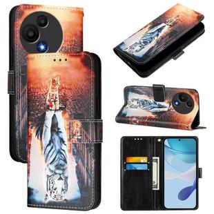 For TCL 605 / 60 SE Colored Drawing Pattern Plain Weave Leather Phone Case(Cats And Tigers)