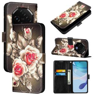 For UMIDIGI G100 Pro Colored Drawing Pattern Plain Weave Leather Phone Case(Roses On Black)