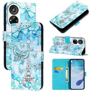 For ZTE Blade V40s   Colored Drawing Pattern Plain Weave Leather Phone Case(Tower Butterfly)