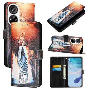 For ZTE Blade V40s   Colored Drawing Pattern Plain Weave Leather Phone Case(Cats And Tigers)