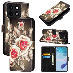 For ZTE Blade A35 / A55 Colored Drawing Pattern Plain Weave Leather Phone Case(Roses On Black)