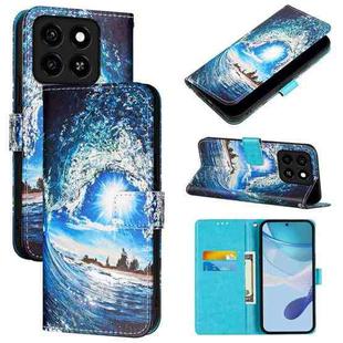 For ZTE Blade A35 / A55 Colored Drawing Pattern Plain Weave Leather Phone Case(Waves And Sun)