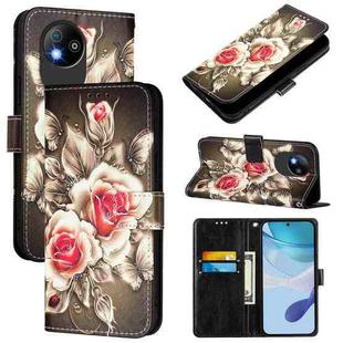 For ZTE Blade A35 Lite / A35 Core Colored Drawing Pattern Plain Weave Leather Phone Case(Roses On Black)