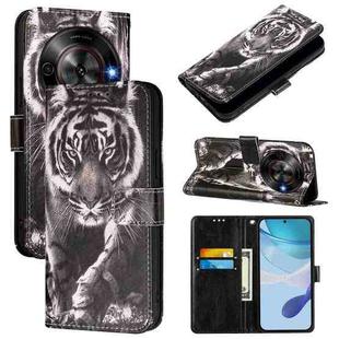 For ZTE Blade A75 5G / Nubia Focus Colored Drawing Pattern Plain Weave Leather Phone Case(Black And White Tiger)