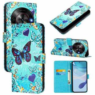 For ZTE Blade A75 5G / Nubia Focus Colored Drawing Pattern Plain Weave Leather Phone Case(Love Butterfly)