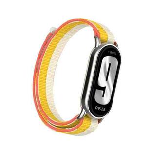 For Xiaomi Smart Band 9 / 8 Metal Connector + Loop Nylon Hook and Loop Fastener Watch Band(Millet White)