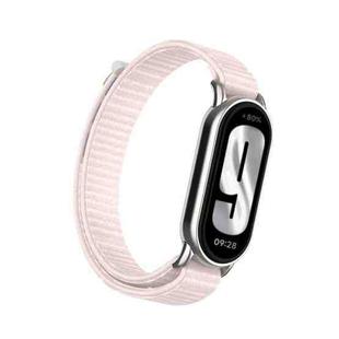 For Xiaomi Smart Band 9 / 8 Metal Connector + Loop Nylon Hook and Loop Fastener Watch Band(Pearl Powder)