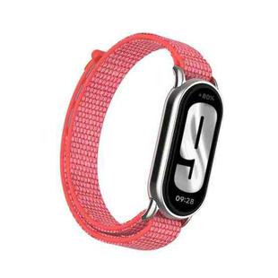 For Xiaomi Smart Band 9 / 8 Metal Connector + Loop Nylon Hook and Loop Fastener Watch Band(Hibiscus Powder)