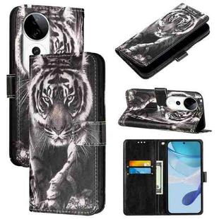 For vivo S19 Pro   Colored Drawing Pattern Plain Weave Leather Phone Case(Black And White Tiger)