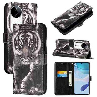 For vivo S19 Colored Drawing Pattern Plain Weave Leather Phone Case(Black And White Tiger)