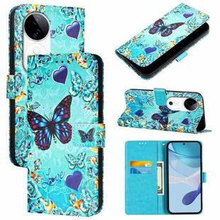 For vivo S19 Colored Drawing Pattern Plain Weave Leather Phone Case(Love Butterfly)