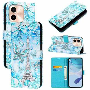 For vivo Y28 4G Colored Drawing Pattern Plain Weave Leather Phone Case(Tower Butterfly)