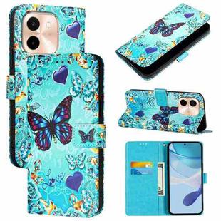 For vivo Y28 4G Colored Drawing Pattern Plain Weave Leather Phone Case(Love Butterfly)