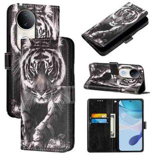 For vivo S20 Colored Drawing Pattern Plain Weave Leather Phone Case(Black And White Tiger)