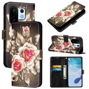For vivo S30 Pro mini Colored Drawing Pattern Plain Weave Leather Phone Case(Roses On Black)