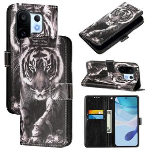 For vivo S30 Pro mini Colored Drawing Pattern Plain Weave Leather Phone Case(Black And White Tiger)