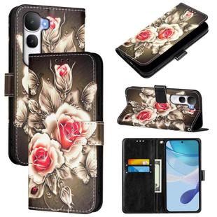 For vivo Y400 5G Colored Drawing Pattern Plain Weave Leather Phone Case(Roses On Black)