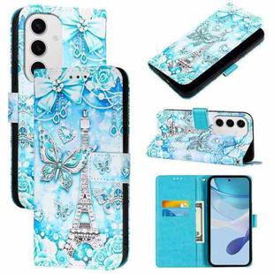 For Samsung Galaxy S24 FE 5G   Colored Drawing Pattern Plain Weave Leather Phone Case(Tower Butterfly)