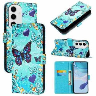 For Samsung Galaxy S24 FE 5G   Colored Drawing Pattern Plain Weave Leather Phone Case(Love Butterfly)