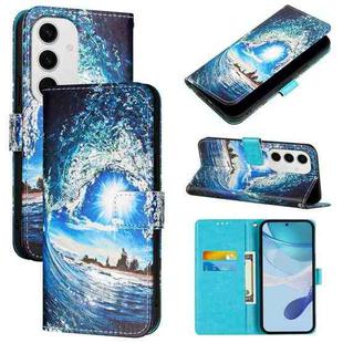 For Samsung Galaxy S24 FE 5G   Colored Drawing Pattern Plain Weave Leather Phone Case(Waves And Sun)