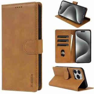 For iPhone 15 Pro N.BEKUS CSJ-P1 Solid Color Leather Phone Case(Brown)