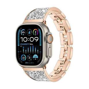 For Apple Watch Ultra 2 49mm Bling Diamond Bracelet Metal Watch Band(Rose Gold Silver)