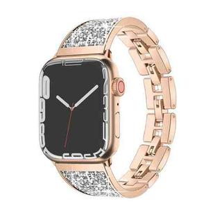 For Apple Watch Series 9 45mm Bling Diamond Bracelet Metal Watch Band(Rose Gold Silver)