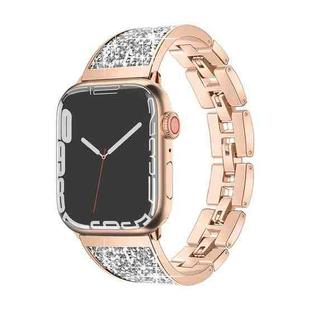 For Apple Watch Series 8 45mm Bling Diamond Bracelet Metal Watch Band(Rose Gold Silver)