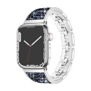 For Apple Watch SE 2022 44mm Bling Diamond Bracelet Metal Watch Band(Silver Blue)