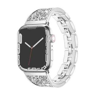 For Apple Watch Series 7 45mm Bling Diamond Bracelet Metal Watch Band(Silver)