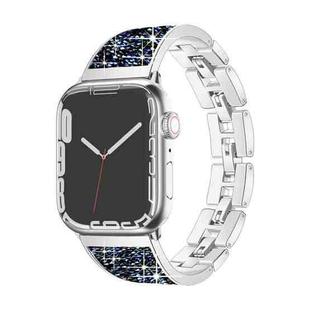 For Apple Watch SE 44mm Bling Diamond Bracelet Metal Watch Band(Silver Blue)