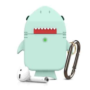 For AirPods 1 / 2 Anti-fall Shark Shape Silicone Earphone Protective Case with Carabiner(Green)