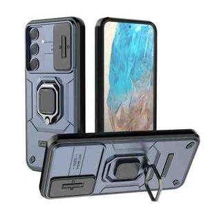 For Samsung Galaxy M35 Sliding Camshield TPU + PC Shockproof Phone Case with Holder(Blue)