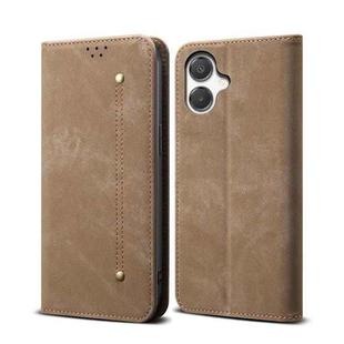 For Samsung Galaxy A06 5G Denim Texture Casual Style Horizontal Flip Leather Case(Khaki)