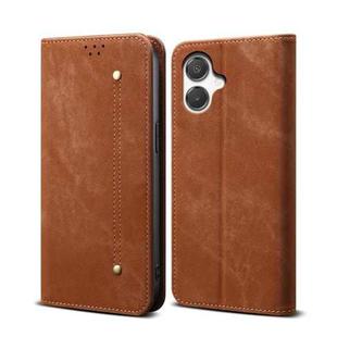For Samsung Galaxy A06 5G Denim Texture Casual Style Horizontal Flip Leather Case(Brown)