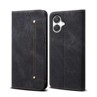 For Samsung Galaxy A06 5G Denim Texture Casual Style Horizontal Flip Leather Case(Black)