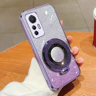 For Xiaomi 12 Lite Plated Gradient Glitter Round Holder TPU Phone Case(Purple)