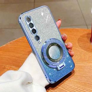 For Xiaomi Mi 10 Plated Gradient Glitter Round Holder TPU Phone Case(Sierra Blue)