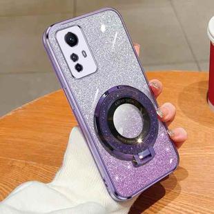 For Redmi Note 12S Plated Gradient Glitter Round Holder TPU Phone Case(Purple)