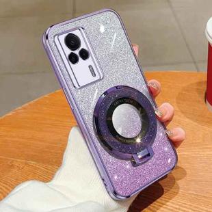 For Redmi K60E Plated Gradient Glitter Round Holder TPU Phone Case(Purple)