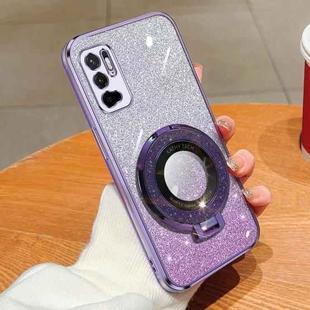 For Redmi Note 10 5G Plated Gradient Glitter Round Holder TPU Phone Case(Purple)