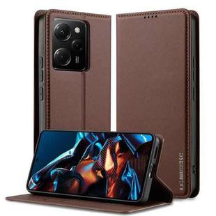 For Redmi Note 12 5G LC.IMEEKE L1 Series Frosted Fine Texture PU Phone Case(Brown)